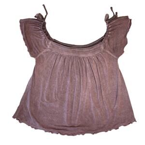 American Eagle Soft & Sexy T Off Shoulder Ruffle Burgandy Size Small Petite